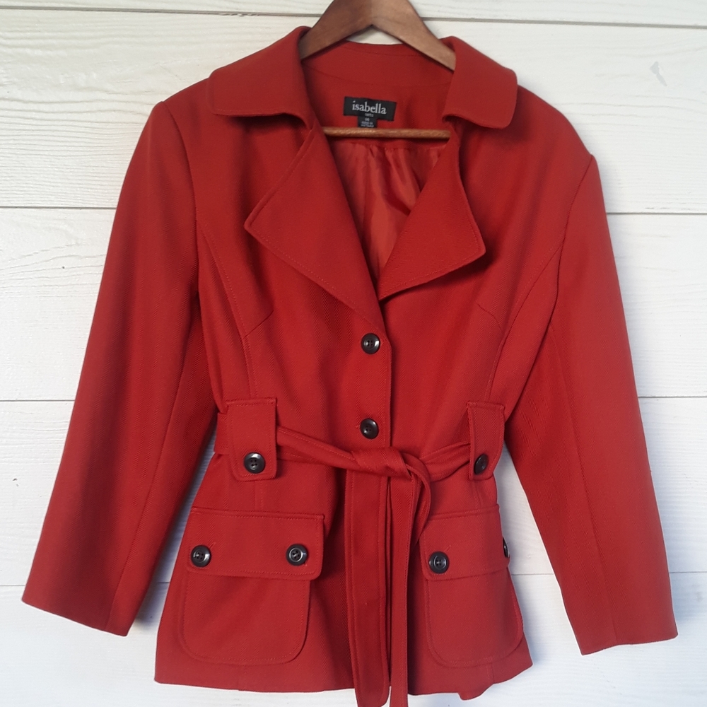 Isabella suits orange jacket with sash. Size 14.